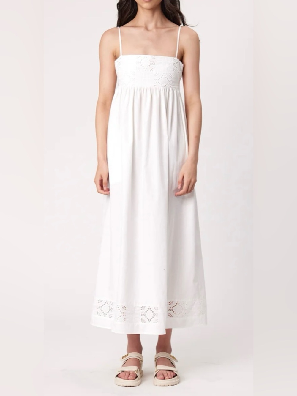 REMAIN White Eyelet Maxi Dress with Tie Straps, Sz 6
